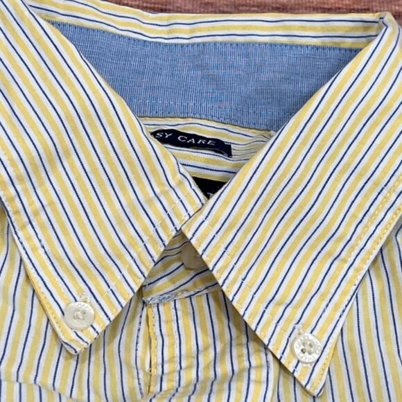 Mens Chaps Easy Care Yellow Striped Button Down Long Sleeve Shirt - Picture 4 of 5